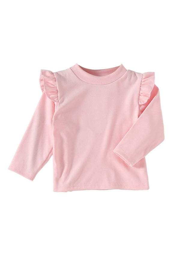 Toddler Girls' Long Sleeve Tees Baby Girls Kid Ruched Long Sleeve T-Shirt Toddler Girls School Uniform Long Sleeve Interlock Polo Shirt Size for 12-18 Months,K