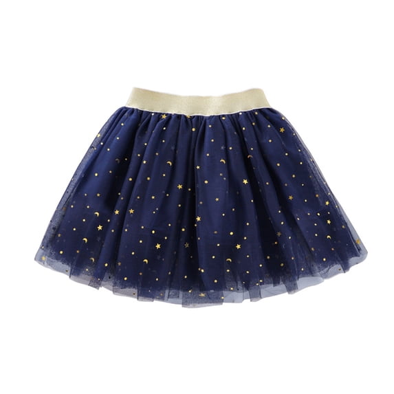Emitonse Toddler Little Girls Skirts Skorts Girls Fashion Clothes Kids Tulle Tutu Skirt With Glitter Print Star Princess Party Skirt For Girls Navy,3-4 Years