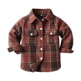 thumbnail image 1 of Emitonse Toddler Long Sleeve T Shirts Toddler Boys Girls Plaid Shirt Jacket Long Sleeve Lapel Button Coat Fall Casual Outwear With Pocket Brick Red,Size 4-5 Years, 1 of 4