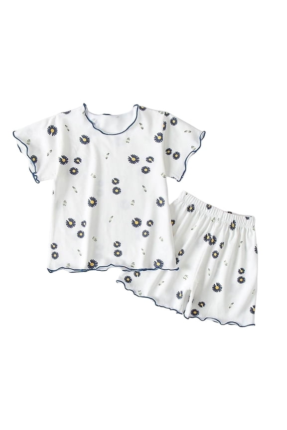 Toddler Outfits For Boys,Girls Clothes,Childrens Comfortable Breathable Short Sleeved Home Clothes Cute Cartoon Pattern Pajama Set Blue,Size 4-5 Years