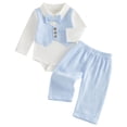 thumbnail image 1 of Emitonse Toddler Suit Boys Baby Wedding Dress Clothes Boys Formal Vest Suit Babys First Birthday Gentlemans Bow Tie Overalls Suit Piano Performance Outfit Blue,Size 12-18 Months, 1 of 5