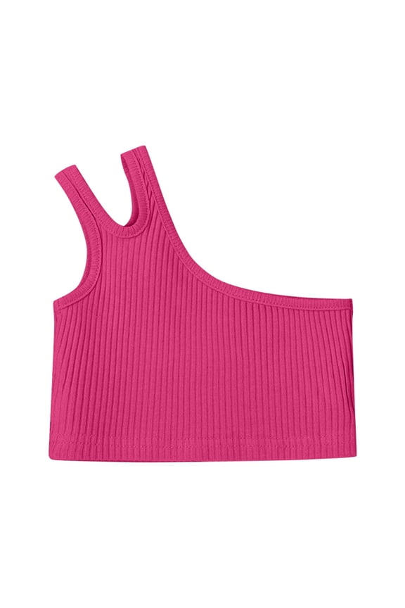 Toddler Tank Tops Girls Toddler T Shirts Girls Ruffle Bottom Tank Top Girls' Ultra-Soft Cotton Ruffle Tank Tops Hot Pink,Size 6-7 Years
