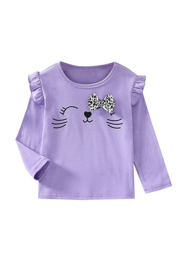 Toddler Tshirts Toddler Girl Shirts Ruffled Long/Short Sleeve Baby Tee Tops Ribbed Toddler Girl Blouse Baby Girl Clothes Size for 5-6 Years,Purple