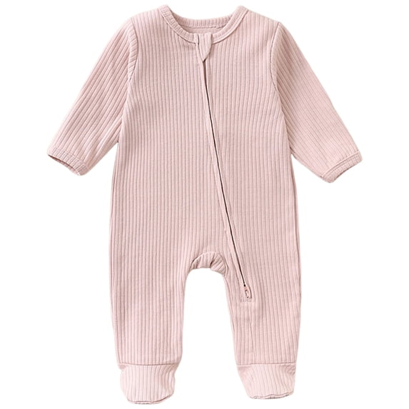 Emitonse Unisex Baby Jumpsuit Infant Boys Girls,Baby Clothes Toddler Footed Zipper Newborn Comfy Unisex Cute Boy Girl Rompers Pink,Size 9-12 Years