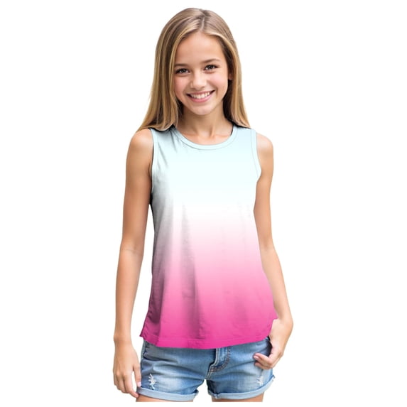 Emitonse Youth Girls Athletic Shirts Toddler Girls Shirts Girls Tops Comfortable Breathable Solid Color 3D Printing Sleeveless Tank Top Hot Pink,Size 5-6 Years