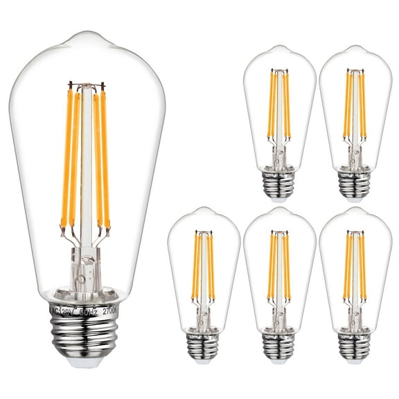 Emitting ST58 LED Edison Bulb, E26 Base, 2700K Warm White, Straight Filament Decorative Light Bulbs, 6-Pack