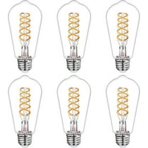 Emitting ST58 (ST19) LED Bulb, 6W Equivalent to 60W, E26 2700K Warm White, Antique Flexible Spiral LED Filament Plastic Light Bulbs - 6Pack