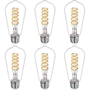 Emitting ST58 (ST19) LED Bulb, 6W Equivalent to 60W, E26 2700K Warm White, Antique Flexible Spiral LED Filament Plastic Light Bulbs - 6Pack