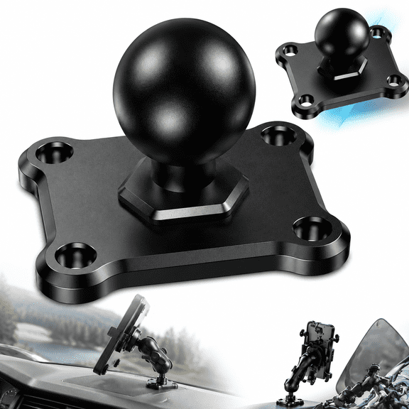 Emlimny 1'' Ball Mount Base with Aluminum Alloy 4-Hole AMPS Square Plate Compatible with RAM Mounts B Size 1 Inch Ball Double Socket Arm