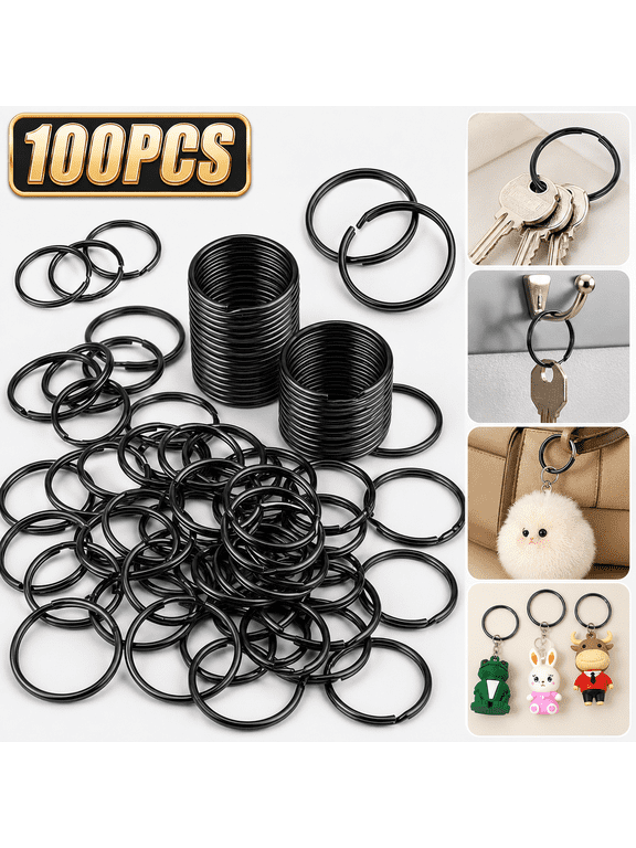 100 Pcs Metal Key Rings By Ustris, 3/4 inches 25mm Split Round Metal Silver Keyring for Home/Car/Outdoor/Arts/Lanyards/Crafts Keys Organization, Split Bulk Keyrings for Keychain and Crafts, Black