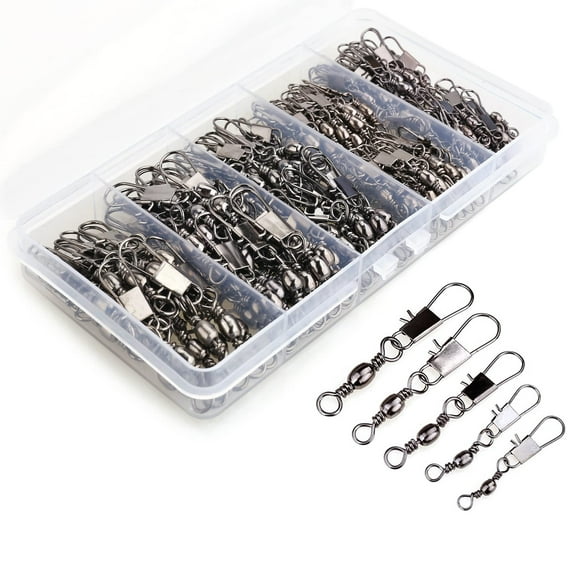 Ustris 100PCS Barrel Snap Swivel Fishing Accessories, Premium Fishing Gear Equipment with Ball Bearing Swivels Snaps Connector for Quick Connect Fishing Lures