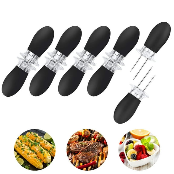 Ustris 10Pcs/5 Pairs Corn Holders, Stainless Steel Corn on The Cob BBQ Fork Skewers for Home Cooking Parties Camping(Black)