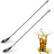 Emlimny 12 Inch Bar Spoon Cocktail Mixing Spoon Long Handle Spoons Stainless Steel Stirring Spoons Small Bartender Spoon with Spiral Pattern for Layering, Stirring, Drinking, Set of 2, Black