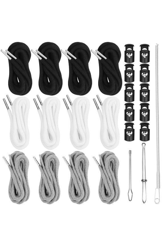 12-Pack Hoodie Drawstring Cord Replacement with 10 Cord Locks & 3 Threader Tools, Flat Adjustable Strings for Sweatpants, Jackets, Coats, Shorts, Pants | Repair Kit, Clothing Accessories