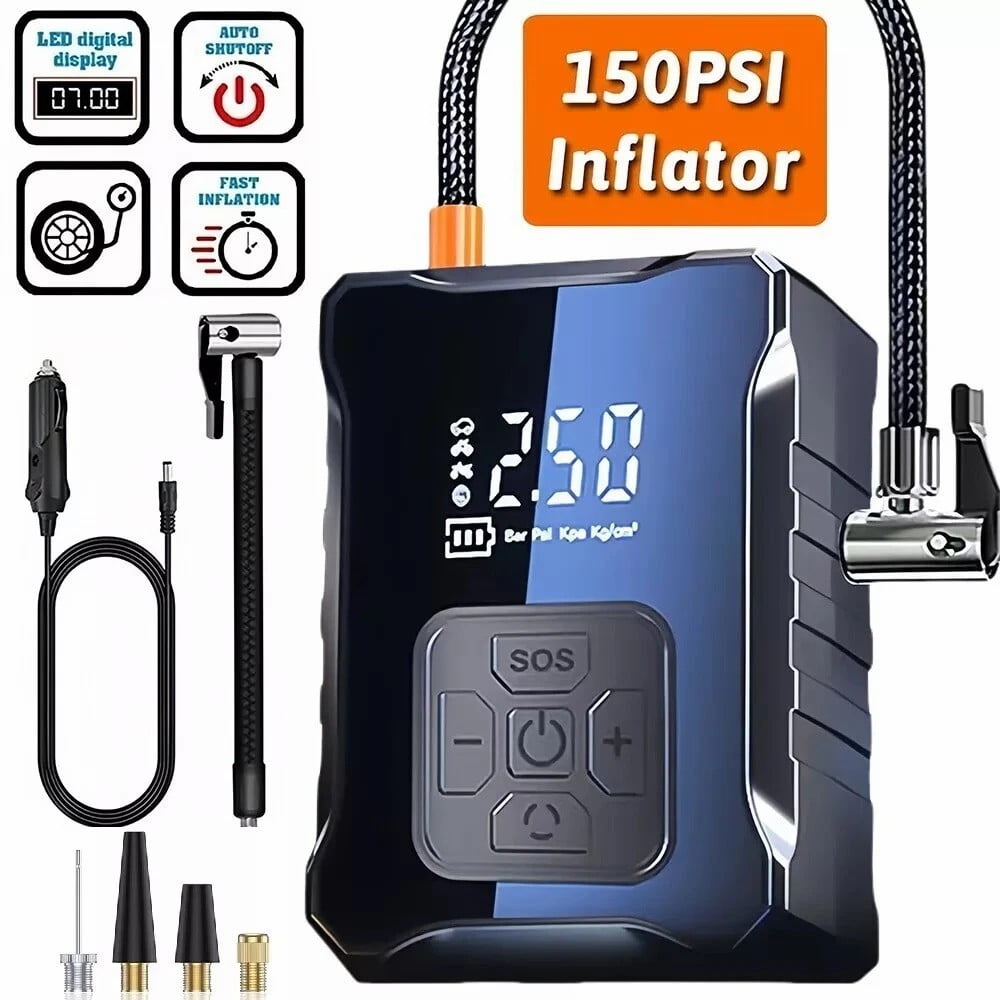 Emlimny 150 PSI Digital Tire Inflator - Fast Inflation, Portable Electric Air Pump for Car, SUV, Truck - 12V Auto Compressor with LCD Display