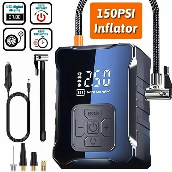 Emlimny 150 PSI Digital Tire Inflator - Fast Inflation, Portable Electric Air Pump for Car, SUV, Truck - 12V Auto Compressor with LCD Display