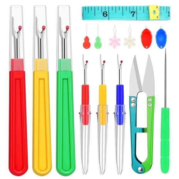 Emlimny 15PCS Seam Rippers for Sewing, Stitch Remover Tool, Needle Threaders, Tape Measure, Tailors Awl, Thread Snips Sewing Tools & Accessories for Hand Sewing, Alterations, Quilting