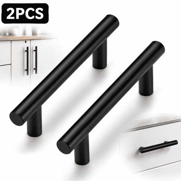 Emlimny 2 Pack | 5 Inch Cabinet Pulls Matte Black Stainless Steel Kitchen Drawer Pulls Cabinet Handles 5 InchLength, 3 Inch Hole Center