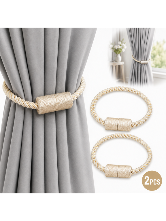 2 Pack Beige Strong Magnetic Curtain Tiebacks,Curtain Tiebacks Elegant Decorative Tie Backs Strong Hold Modern Rope Design for Drapes and Draperies
