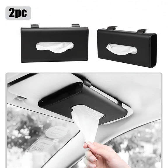 Emlimny 2 Pack Car Sun Visor Tissue Holder, Premium PU Leather Napkin Dispenser for Vehicle Visor Organizer, Includes Tissue Refill, Black and Beige