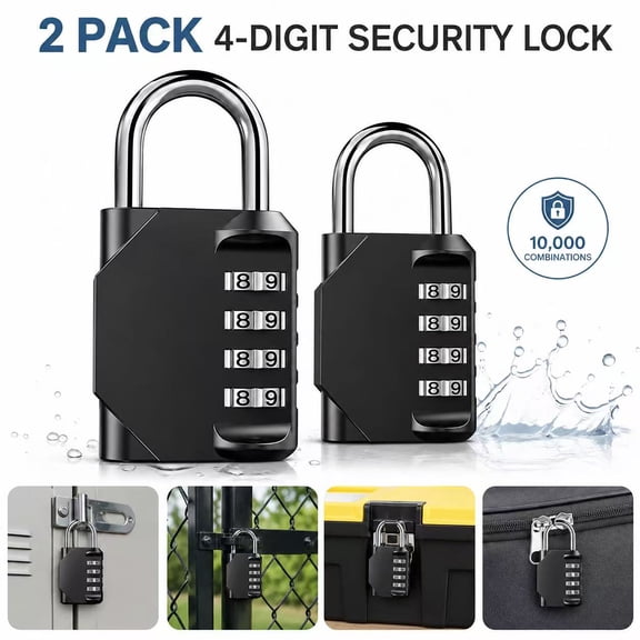 Emlimny 2 Pack Combination Lock 4 Digit Outdoor Waterproof Padlock for School Gym Locker, Sports Locker, Fence, Toolbox, Gate, Case, Hasp Storage (Black)