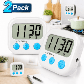 Emlimny 2 Pack Digital Kitchen Timer for Cooking Big Digits Loud Alarm Magnetic Backing Stand Cooking Timers for Baking White