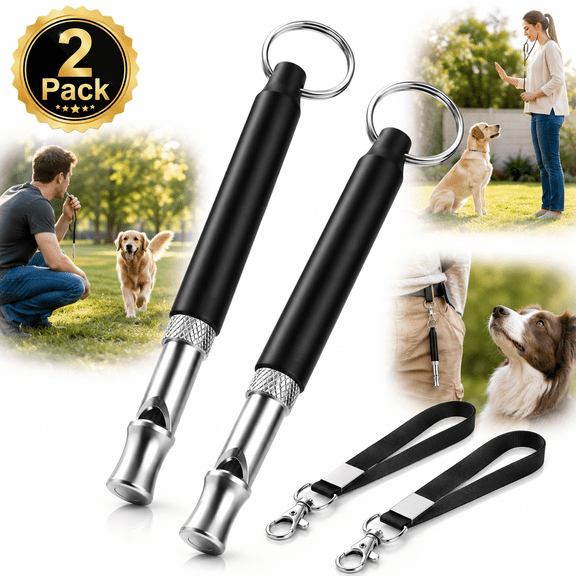 Emlimny 2 Pack Dog Whistle, Dog Whistle to Stop Barking Neighbors Dog, Adjustable Ultrasonic Silent Dog Whistle, Professional Recall Dog Training Whistles with Lanyard