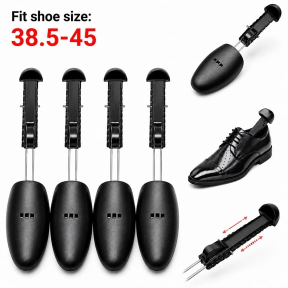 Rongsi 2 Pairs Plastic Adjustable Length Men Shoe Tree Shoe Stretcher Boot Holder Organizers Boot Holder Support Practical Shoes Shape Keeper with Tension Spring Coil for Men's (US 6- 11) Black