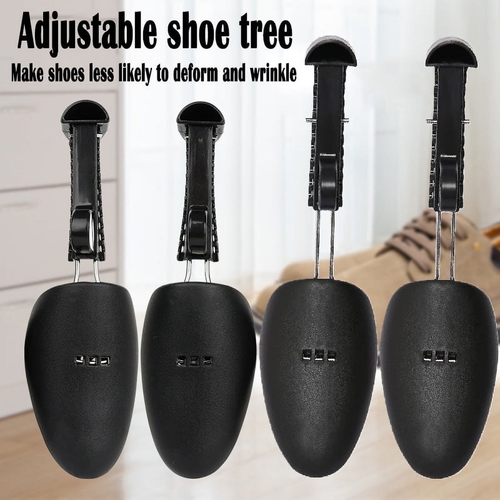 Rongsi 2 Pairs Plastic Adjustable Length Men Shoe Tree Shoe Stretcher Boot Holder Organizers Boot Holder Support Practical Shoes Shape Keeper with Tension Spring Coil for Most Shoes Black