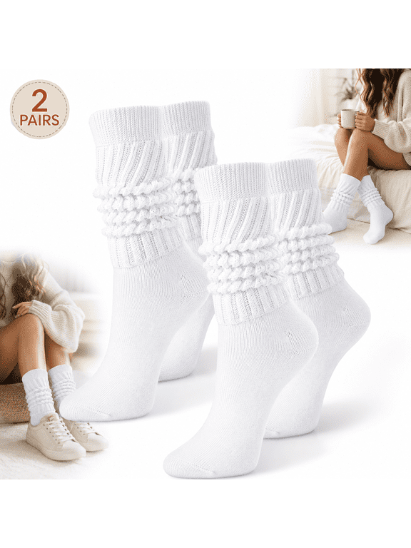 2 Pairs Slouch Socks for Women, Cotton Stacked Socks,Soft Scrunch Socks Extra Long Chunky Scrunch Knee High Sock Winter Knit Slouchy Socks Leg Warmmer for Women Size 6-11