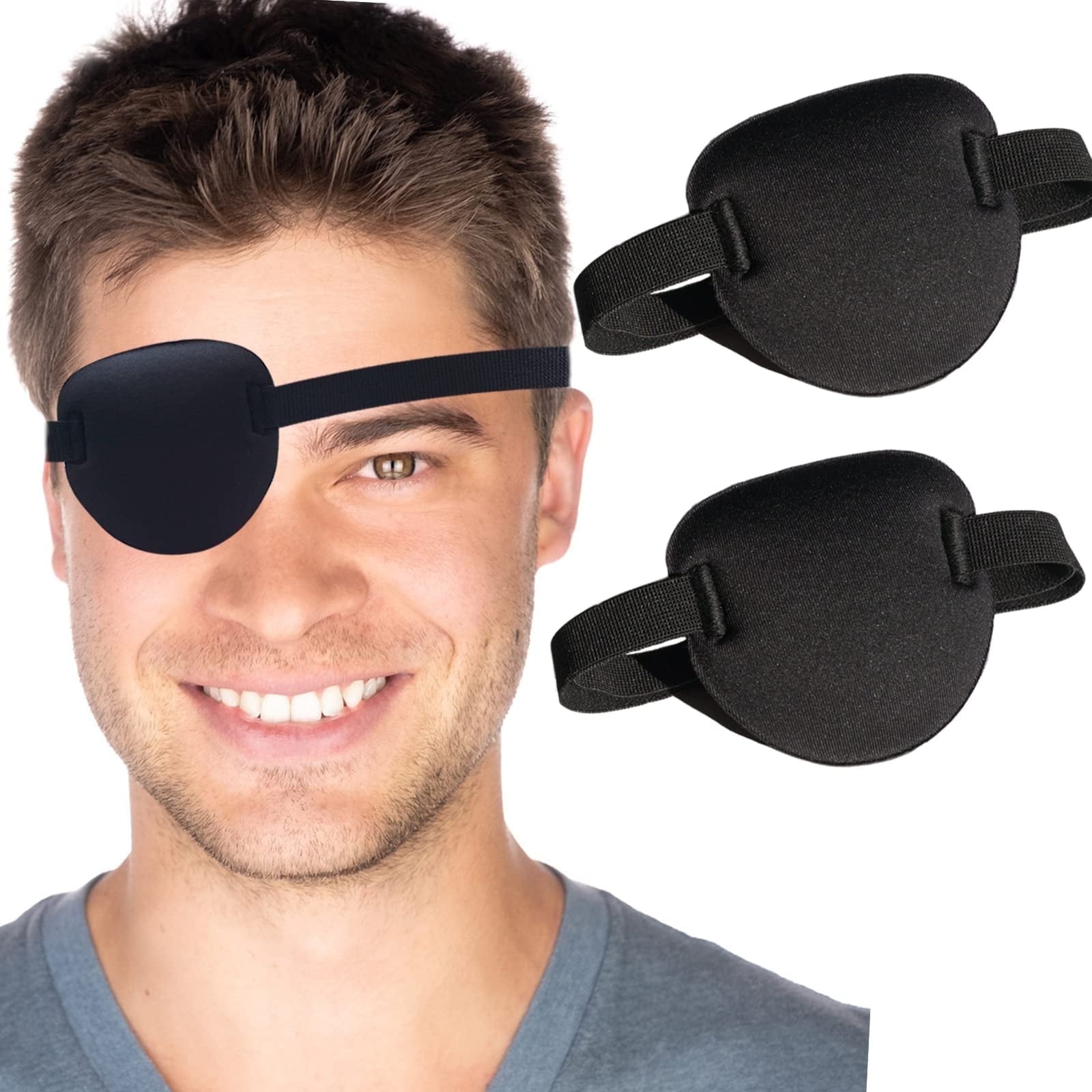 Rongsi 2 Pcs Eye Patches for Adults and Kids,3D Adjustable Eye Patch for Right or Left Eye,One Eye Cover for Lazy Eye,Pirate Costume(Black)