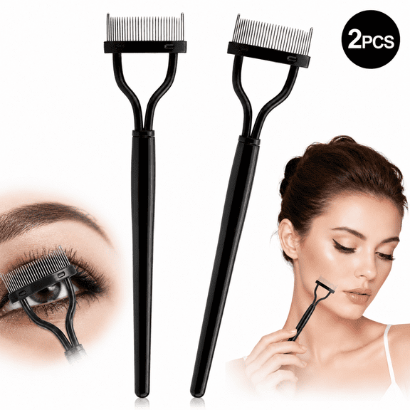 Emlimny 2 Pcs Lash Comb Eyelash Separator Metal Teeth Mascara Comb Eyelash Definer Lash Separator Tool Eyelash Brush - 2 * Black