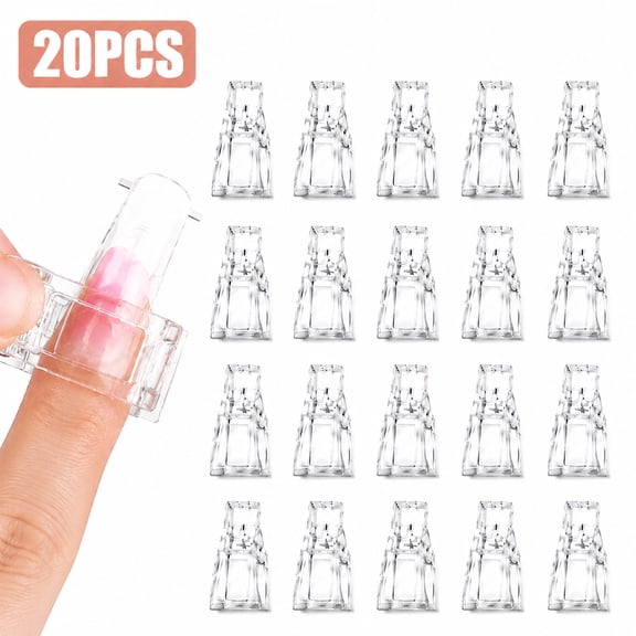 Emlimny 20 Pcs Building Nail Tips Clip,Reusable Nail Forms Clips Lightweight Durable Finger Clamps Transparent Nail Tips Extension Stickers for Gel & Acrylic Nails DIY Manicure Art Tool Kit
