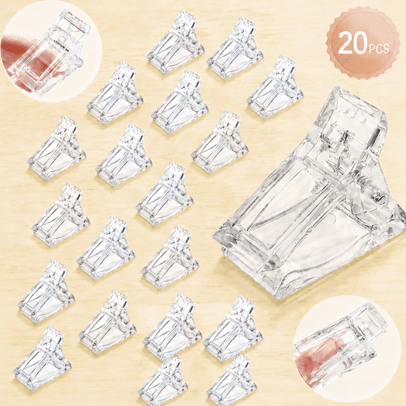 Emlimny 20 Pcs Building Nail Tips Clip,Reusable Nail Forms Clips Lightweight Durable Finger Clamps Transparent Nail Tips Extension Stickers for Gel & Acrylic Nails DIY Manicure Art Tool Kit