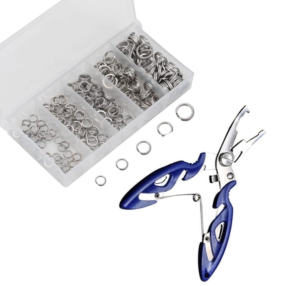 Emlimny 200PCS Stainless Steel Split Ring Fishing Connectors, Swivels Snap with Pliers Kit - 30lb to 120lb Test Heavy Duty for Lure Tackle