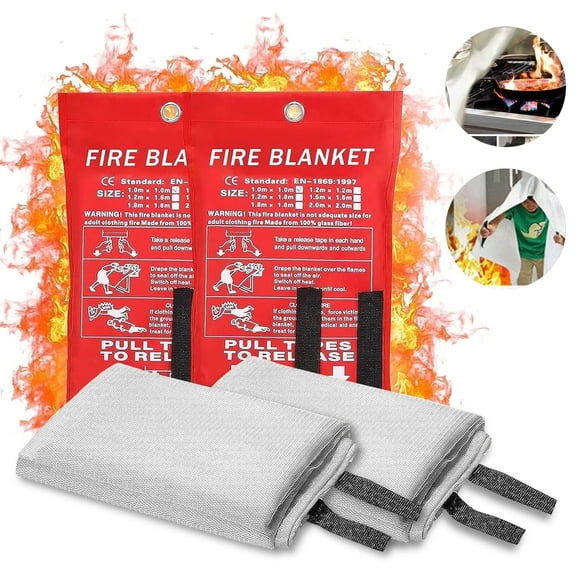 Rongsi 2pcs 40"x40" Fire Blankets, Fiberglass Fire Suppression Blanket for Fireplace, Grill, Car, Office, Warehouse, Fire Retardant Blanket