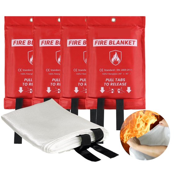 Rongsi Emergency Fire Blanket, 4-Pack Fire Blanket, Fire Blanket, Fire Retardant Blanket Home, Kitchen, School, BBQ, Car, Office, Warehouse Fire Safety Blanket (40'' x 40'')