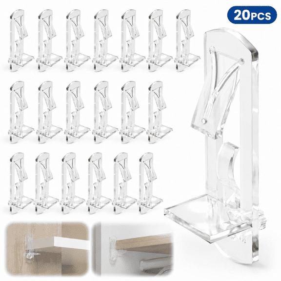 Emlimny 20Pcs 5mm Clear Locking Shelf Pins, Heavy Duty Adjustable Shelf Supports Pegs, Cabinet Hardware for Kitchen Cabinets, Wardrobe, Furniture Installation, Fits 5mm Holes & 3/4" Shelves