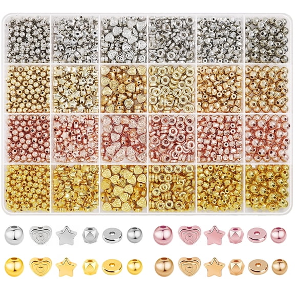 Emlimny 2300 Pcs Gold Spacer Beads Set, 6 Shapes gold beads for jewelry making,spacer beads for jewelry making for Friendship Bracelet ,DIY Jewelry Supplies, Charms for Anklet Necklace Earring