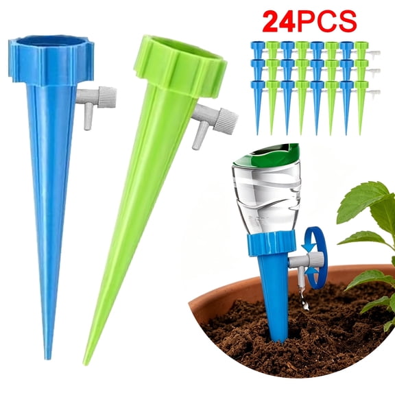 Rongsi 24 Packs Self Watering Spikes, Adjustable Plant Watering Spikes with Slow Release Control Valve Switch for Garden Plants Indoor & Outdoor