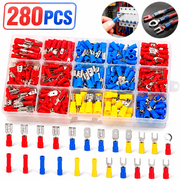 Emlimny 280PCS Crimp Connectors Kit - 2.8mm 4.8mm 6.3mm Male Female Spade Terminals, 15 Types Electrical Connectors Includes Ring, Fork, Butt Splice, Wire Terminals for Automotive