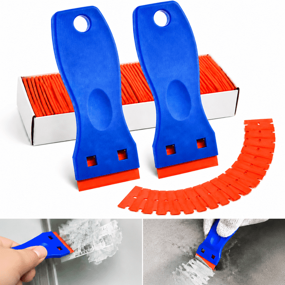 Emlimny 2PCS Plastic Razor Blade Scraper Include Scraper Tool and 100PCS Blades for Gasket Remover, Labels Decal and Adhesive Remover for Windows and Glass