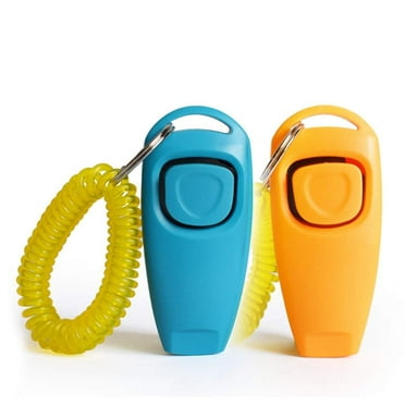 Rongsi 2pcs Dog Training Clickers 2 in 1 Whistle and Clicker Pet Training Tools with Wrist Strap Key Ring for Dogs Cats Pets - Blue/Orange