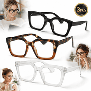 Emlimny 3 Pack Oversize Square Design Reading Glasses for Women, Blue Light Blocking Computer Reader Black & Leopard & Transparent