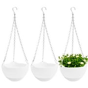 Emlimny 3 Pcs 8 inch Hanging Planter Pots,Self-Watering Round Hanging Basket with Water Tray and Metal Chain,Succulent Flower Plant Pot Container for Indoor Outdoor Garden Balcony Wall Decor,White