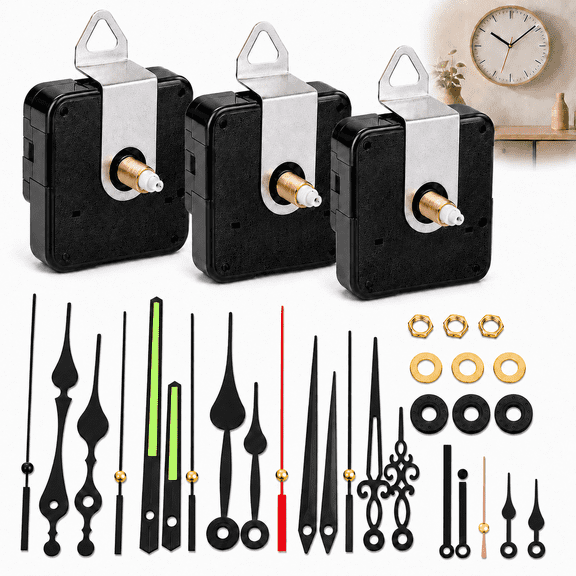 Emlimny 3 Pieces Silent Clock Mechanism Replacement Kit, Battery Operated Clock Movement Parts with 7 Pack Clock Hands (Total Shaft Length 16mm,20mm,23mm)