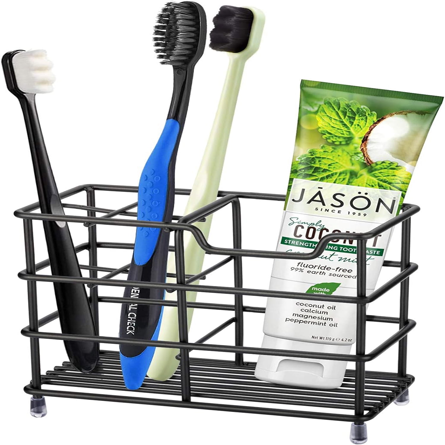 Black Stainless Steel Freestanding Toothbrush and Toothpaste Holder