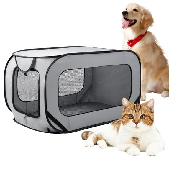 Emlimny 36 inch Portable Large Dog Bed - Pop Up Dog Kennel, Indoor Outdoor Crate for Pets, Portable Car Seat Kennel, Cat Bed Collection, Grey