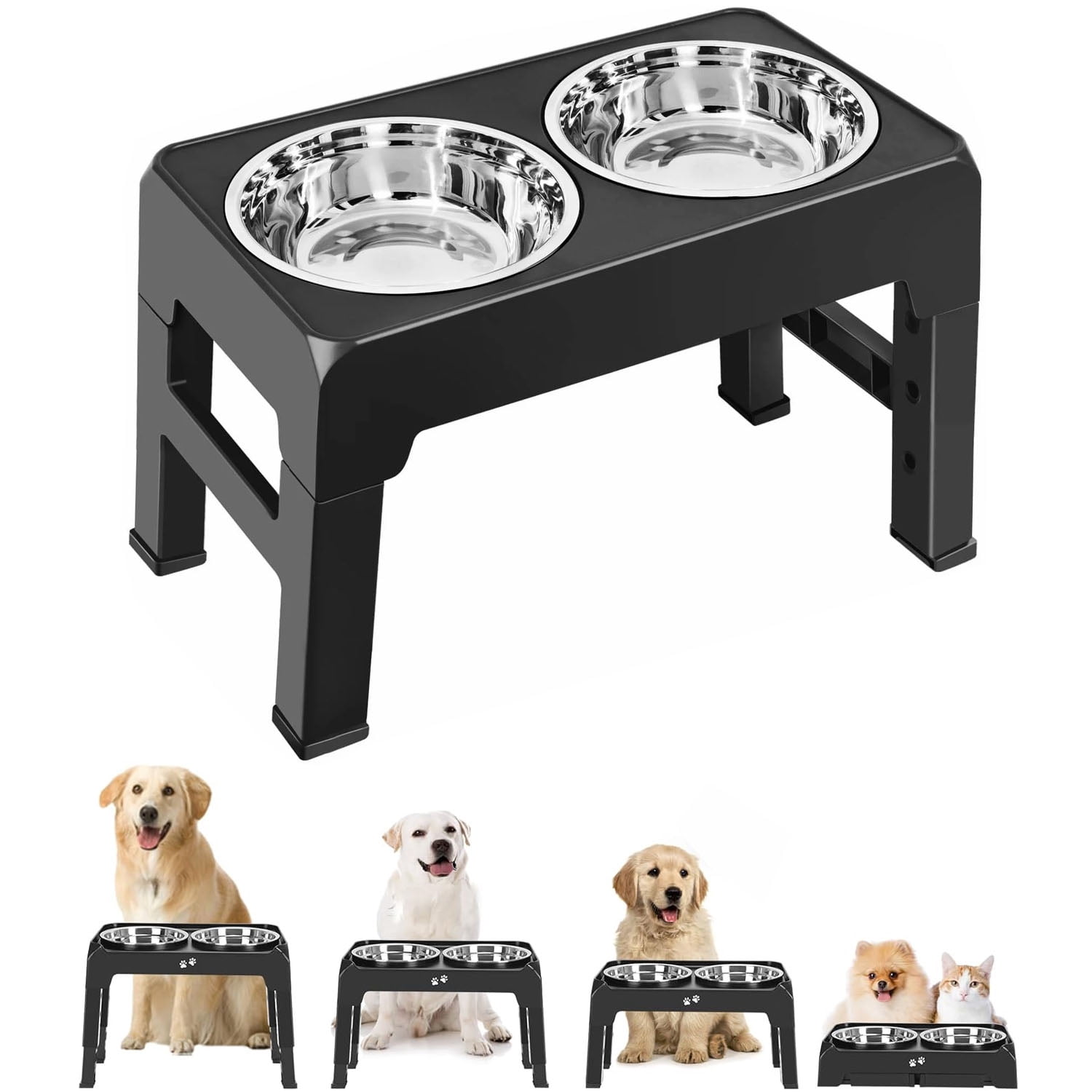 Emlimny 4 Height Adjustable Dog Bowl with 2 Stainless Steel Dog Bowls Non-Slip Dog Bowl Stand Adjusts to 3.2”, 8.7”, 10.2”, 11.8” for Small Medium Large Dogs