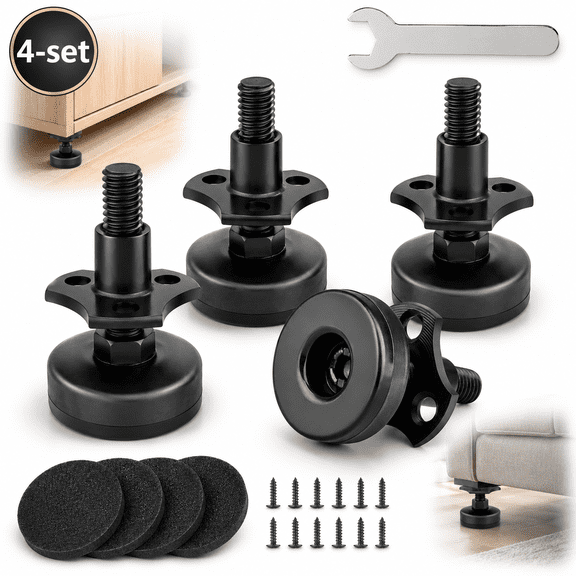 Emlimny 4 Pack Adjustable Leveling Feet,3/8" Threaded Furniture Leveling Feet Heavy Duty Leg Levelers for Cabinets Sofa Tables Chairs,Support 1320LBs, T-Nut Kit Large Base